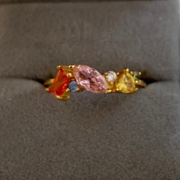 S925 gold plated Geometric multigems Ring - Picture 7 of 15